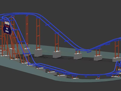 Amusement Park Thrilling Roller Coaster With Blue Track And Orange Supports 3d model