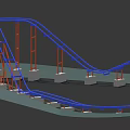 Amusement Park Thrilling Roller Coaster With Blue Track And Orange Supports