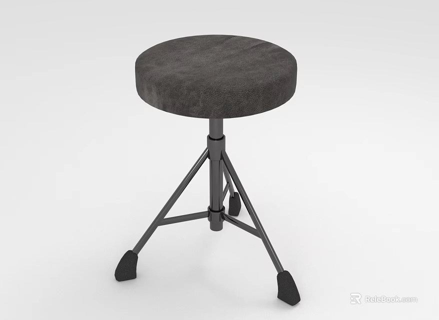 Modern Stool With Gray Padded Round Seat And Three Legged Metal Frame 3d model 