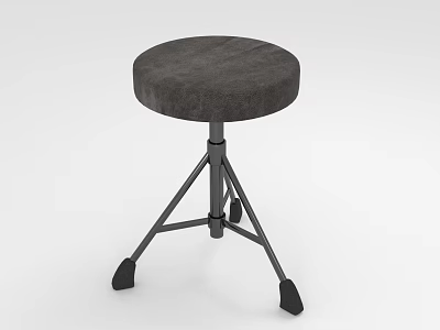 Modern Stool With Gray Padded Round Seat And Three Legged Metal Frame 3d model