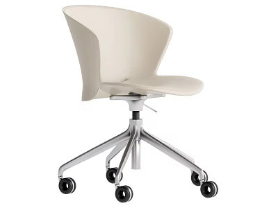 Modern Light Beige Office Chair with Curved Backrest Silver Metal Base and Five Black Casters 3d model