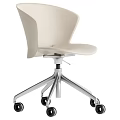 Modern Light Beige Office Chair with Curved Backrest Silver Metal Base and Five Black Casters