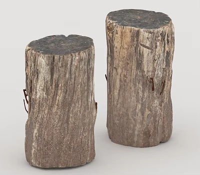 Rustic Wooden Tree Stumps with Natural Texture as Decorative Furniture Pieces 3d model