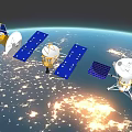 Communication Satellites High Above Earth With Solar Panels And Antennas