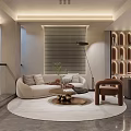 Modern Study Room Interior With Illuminated Shelves Desk Chair And Violin Decor