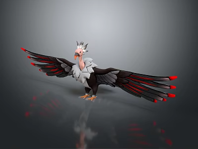 Bird Game Movie Character With Black White Red Feathers Spread Wings Crested Head Orange Claws 3d model