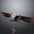 Bird Game Movie Character With Black White Red Feathers Spread Wings Crested Head Orange Claws