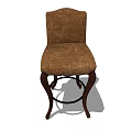 Elegant Brown Upholstered Bar Stool With Curved Backrest And Wooden Legs