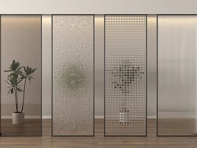 Modern Glass Partition Screens With Various Textured Patterns Light Colored Walls And Indoor Plants 3d model