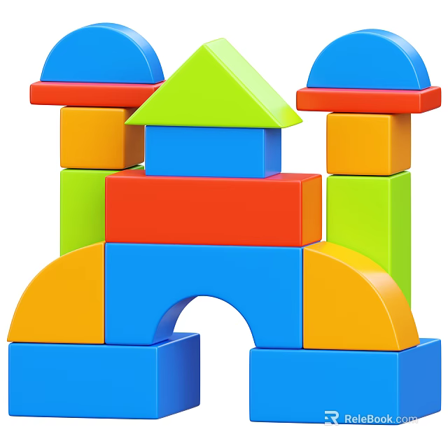 Colorful Building Blocks with Various Shapes for Kids Play Constructing Castle Tower and Archway Structure 3d model 