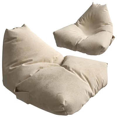 Set Of Two Comfortable Beige Fabric Bean Bag Sofa Stools For Living Room 3d model
