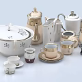 Elegant Porcelain Tea Set Collection With Gold Accents Teapot Cups And Saucers