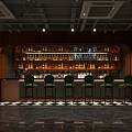 Modern Bar Interior With Well Stocked Bottle Shelves Comfortable Bar Stools And Warm Lighting
