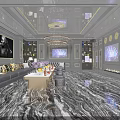 Luxurious Black Themed KTV Lounge With Crystal Chandelier Sofa Bar TV Screens And Marble Flooring