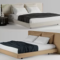 Modern Double Bed with White Pillows Dark Blanket and Elegant Headboard Design 3d model