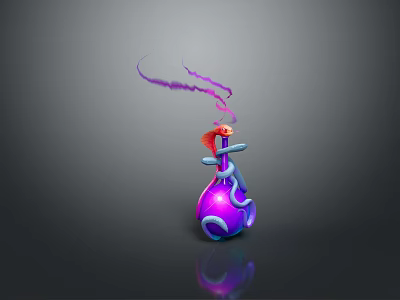 Purple And Blue Magic Bottle With Smoking Effect And Shiny Reflective Surface 3d model