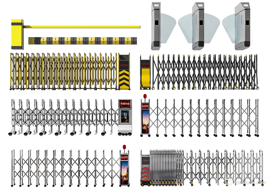 Public Facilities Security Equipment Including Retractable Gates Barriers And Railings 3d model 