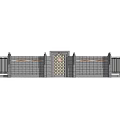 Building Exterior Wall With Gray Stone Decorative Gate Lattice Pattern Metal Railings And Orange Strips