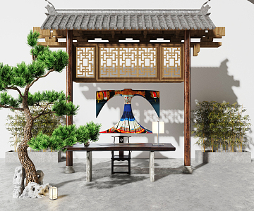 Chinese style archway door head 3d model