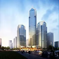 Modern High Rise Office Building With Glass Facade And Urban Skyline Under Clear Blue Sky