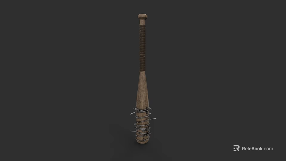 Rustic Baseball Bat Weapon With Barbed Wire Wrapping And Wooden Handle For Tactical Use 3d model 