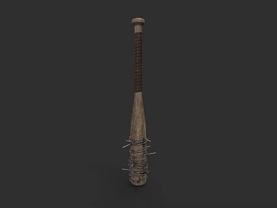 Rustic Baseball Bat Weapon With Barbed Wire Wrapping And Wooden Handle For Tactical Use 3d model