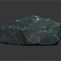 Green Raw Stone with Copper Spots and Natural Texture on Dark Reflective Surface