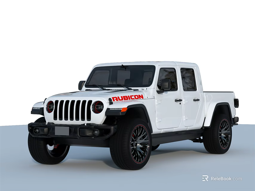 Stylish White Jeep Rubicon Pickup Truck Featuring Five Door And Black Wheels Design 3d model 