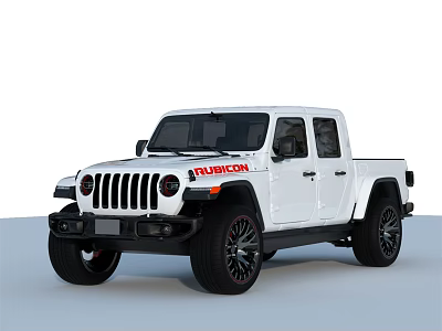 Stylish White Jeep Rubicon Pickup Truck Featuring Five Door And Black Wheels Design 3d model