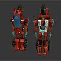 Two Red Robot Action Figures With Blue Silver Panels And Mechanical Design