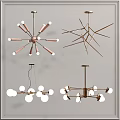 Various Modern Chandeliers Featuring Geometric Shapes Spherical Bulbs And Metallic Frames 3d model