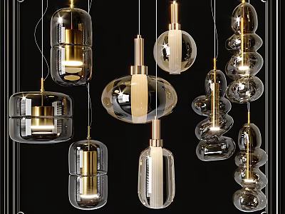 Modern Pendant Lights With Transparent Glass Golden Metal Accents And Various Shapes 3d model
