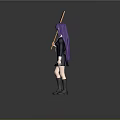 Anime Character With Purple Long Hair Holding Dark Uniform And Sign With Symbols