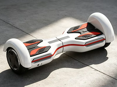 Functional Vehicle With White Red And Black Design Large Wheels And Foot Pedals 3d model