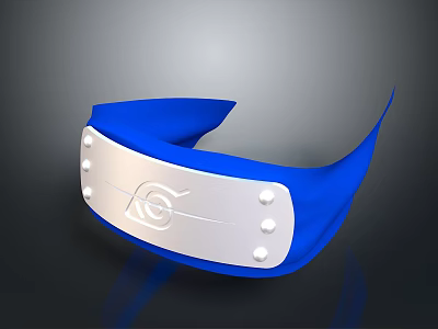 Blue And Silver Ninja Headband With Leaf Symbol And Metal Rivets Design 3d model