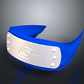 Blue And Silver Ninja Headband With Leaf Symbol And Metal Rivets Design