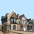 Aerial Planning of Community Area with Red Brick Buildings Parking Lot Road and Green Trees