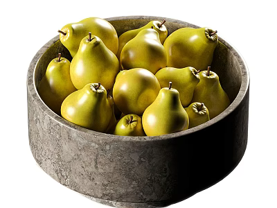 Ripe Yellow Pears in a Rustic Stone Bowl for Fresh Fruit 3d model