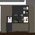 Modern Sideboard with Dark and Light Wood Panels Open Shelves and Decorative Items in Home