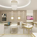 Elegant Luxury Jewelry Store Interior With Glass Display Cases And Chandelier Lighting