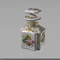 Antique Porcelain Bottle With Ornate Lid Colorful Hand Painted Patterns And Golden Accents