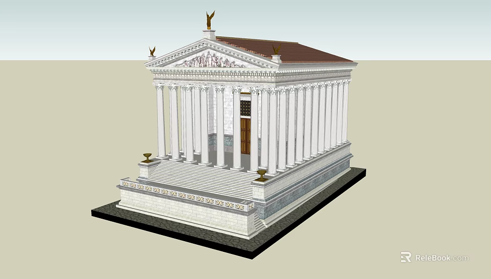 Ancient Temple Model With Classical Columns Steps Entrance And Decorative Roof 3d model