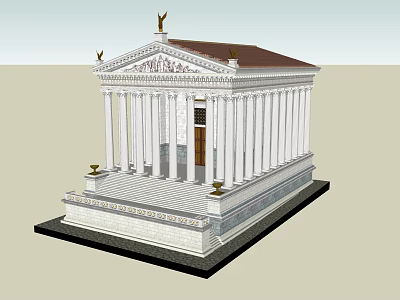 Ancient Temple Model With Classical Columns Steps Entrance And Decorative Roof 3d model