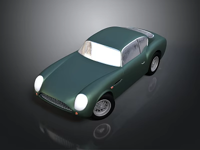 Vintage Green Sports Car With Rounded Body White Headlights And Silver Wheels 3d model