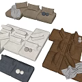 Stylish Sectional Sofa In Beige Brown Gray With Soft Pillows And Cozy Blankets