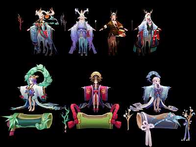 Game and Movie Characters Featuring Elaborate Traditional Costumes Diverse Poses and Mythical Designs 3d model