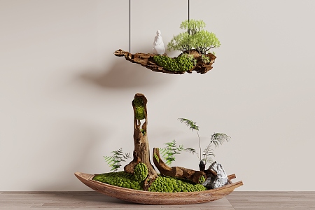 Dead wood green plant ornaments moss green plant old wood landscape sketch 3d model