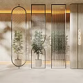 Modern Decorative Screens With Metal Frame And Indoor Plants In Hallway Interior