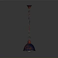Colorful Hanging Ornament With Blue Red Patterns Chain Conical Top And Spherical Base