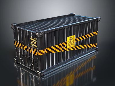 Black Storage Container With Yellow Black Warning Stripes For Living Supplies 3d model